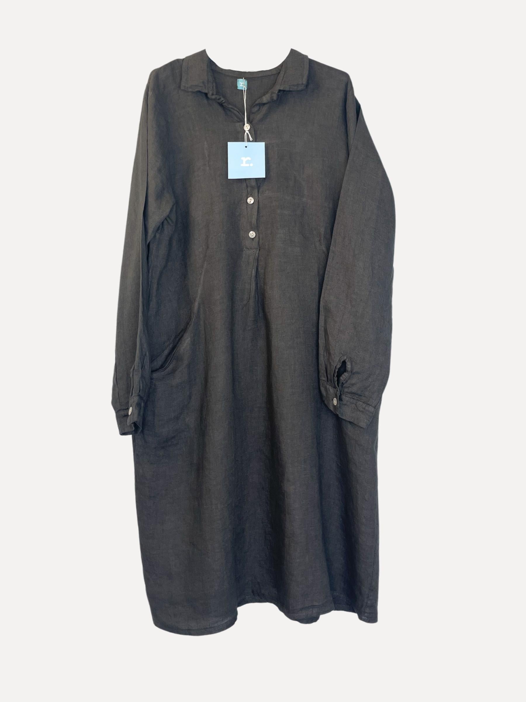 MARIA Linen Shirt-Dress, Graphite