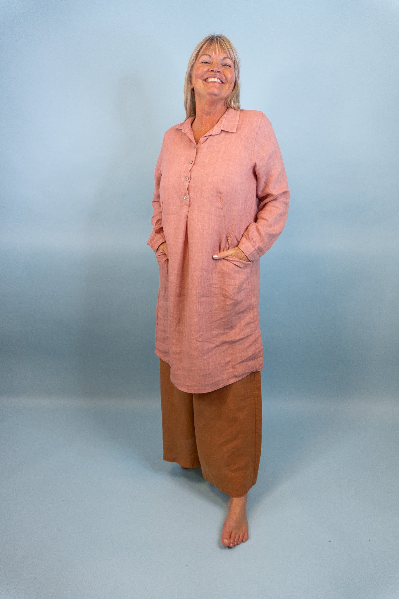 MARIA Linen Shirt-Dress SS24, Caramelle Rose