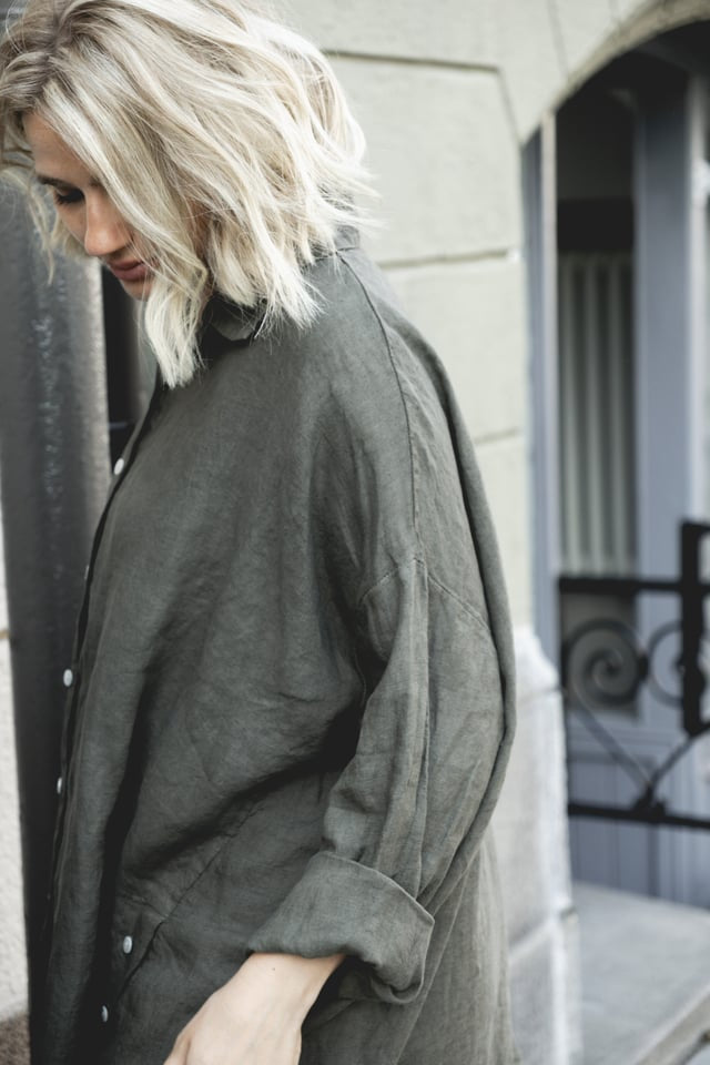 Schöne Einstellung Leinenhemd, Agave Green