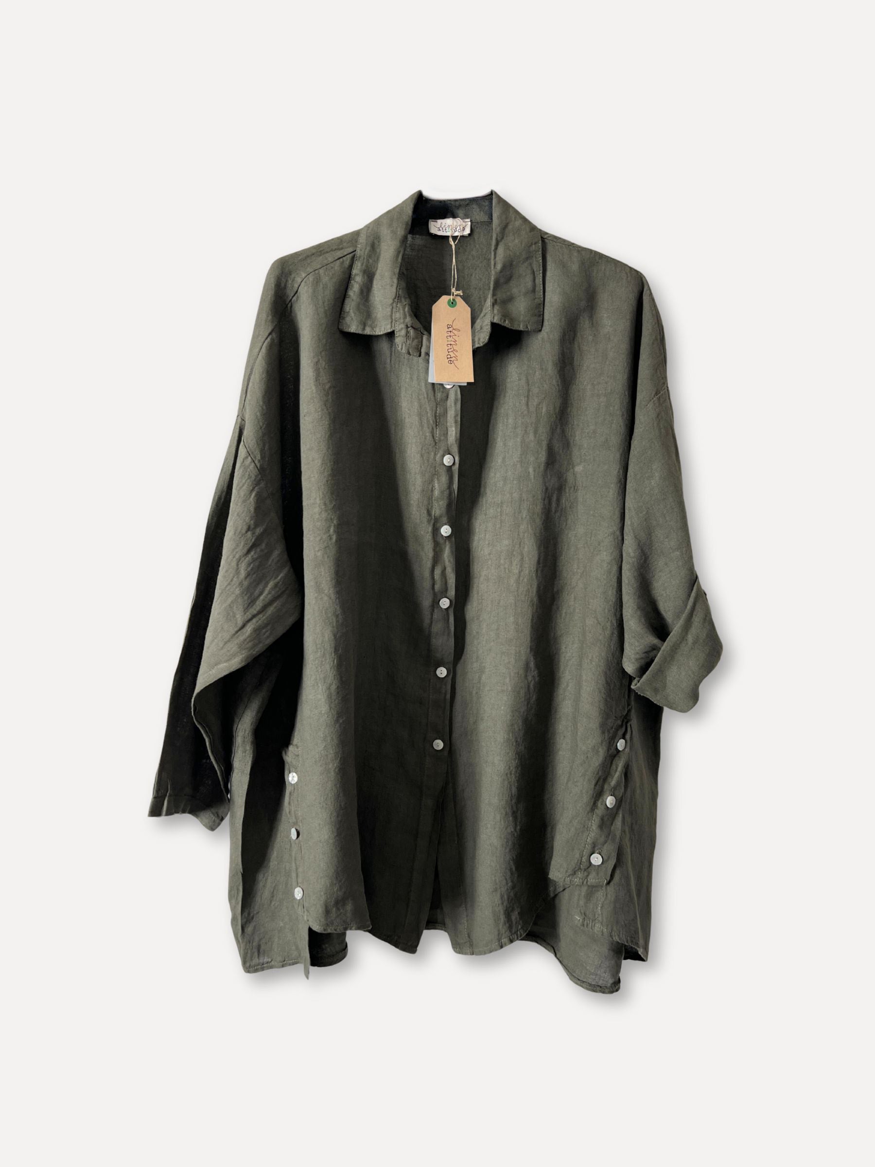 Schöne Einstellung Leinenhemd, Agave Green