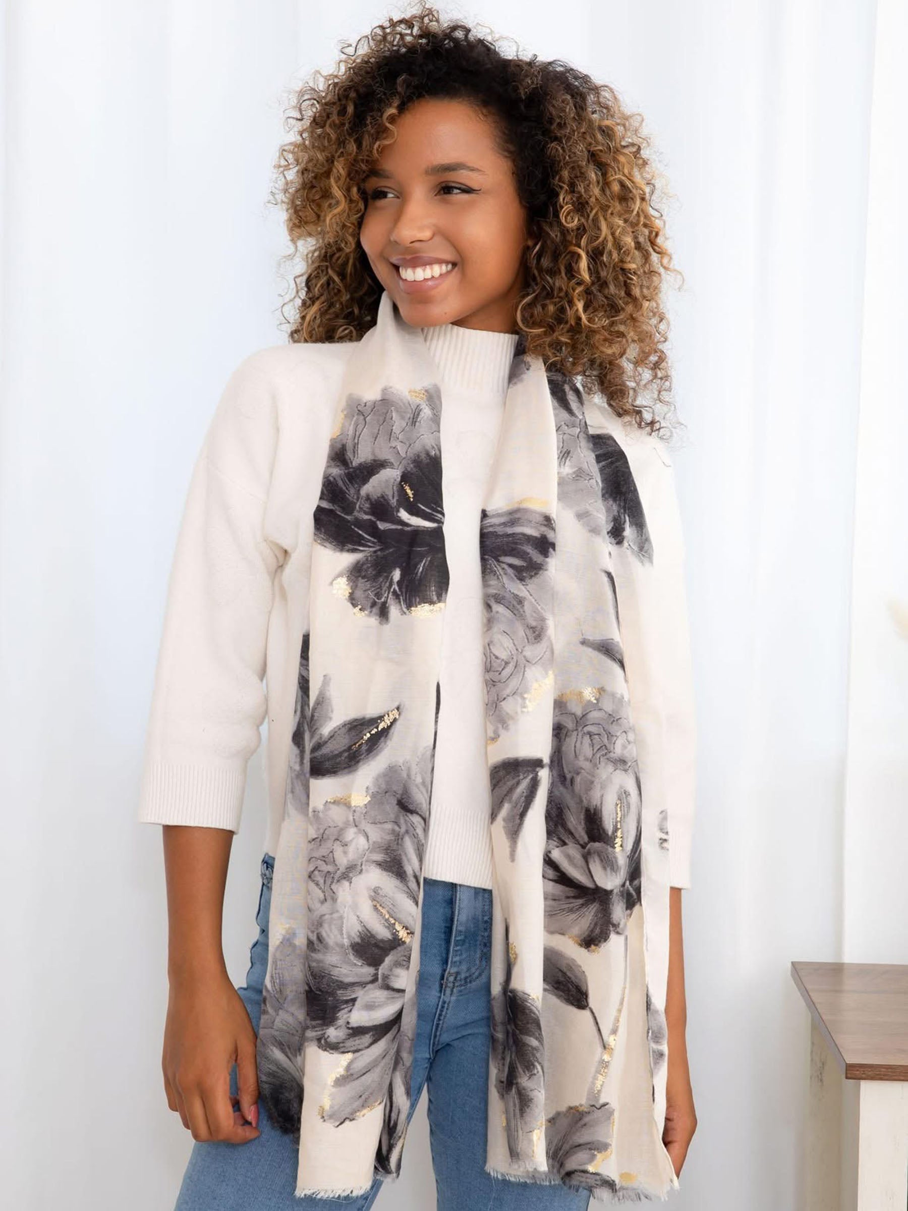 Bufanda florida, beige/Off White