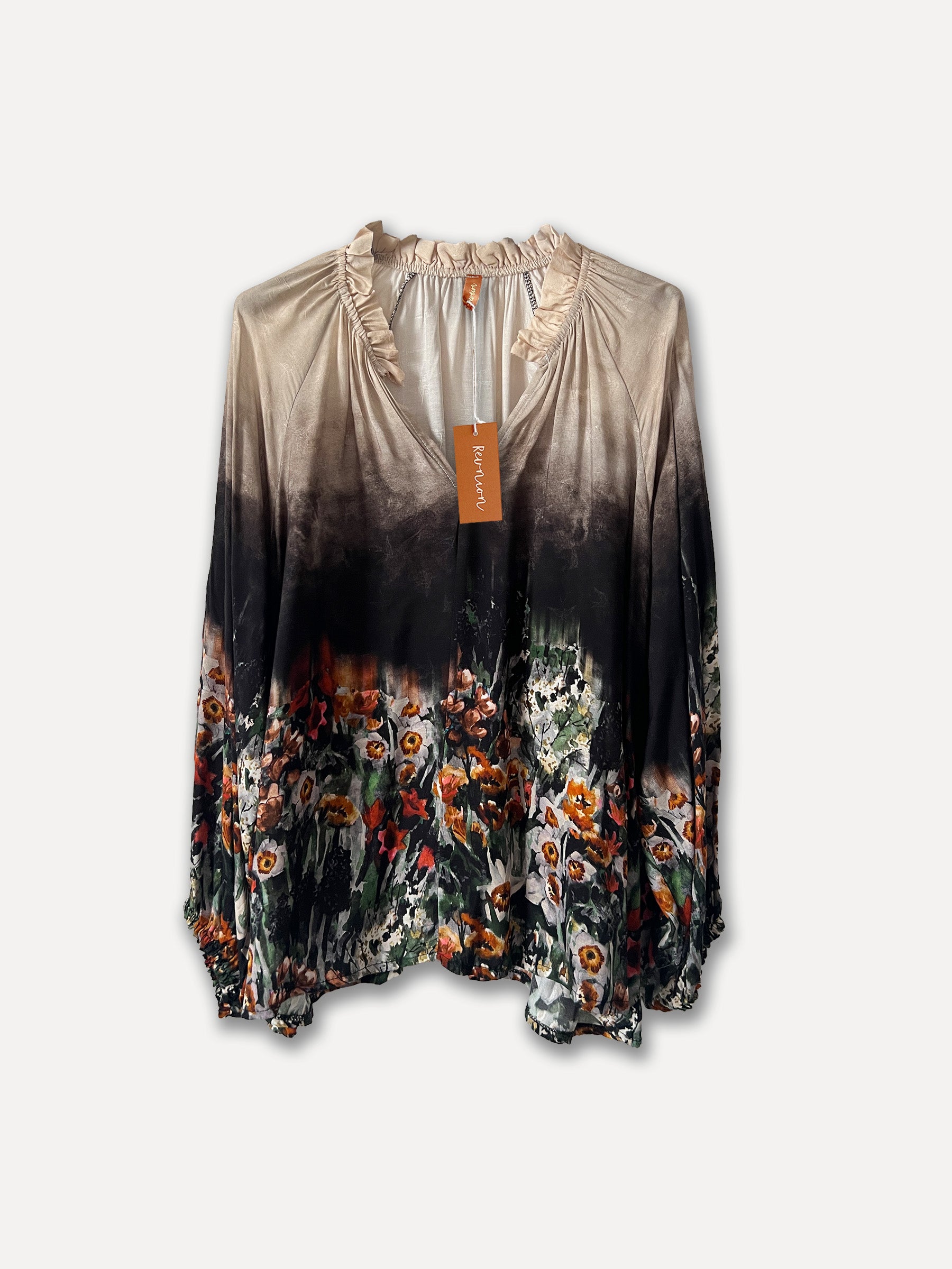 Blusa de campo de flores, negro