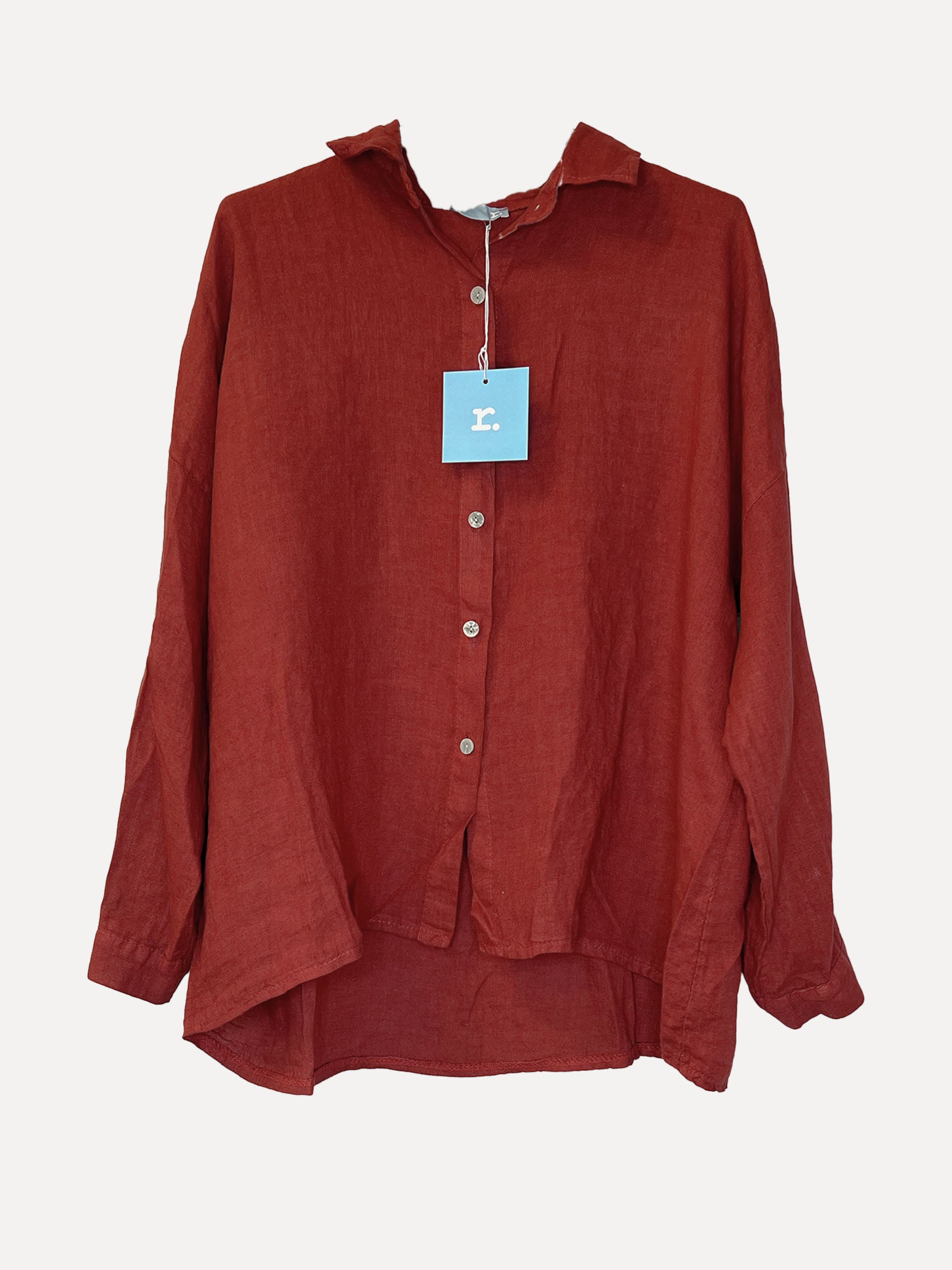 LAZY LONGSLEEVE Linen Shirt, Dark Red