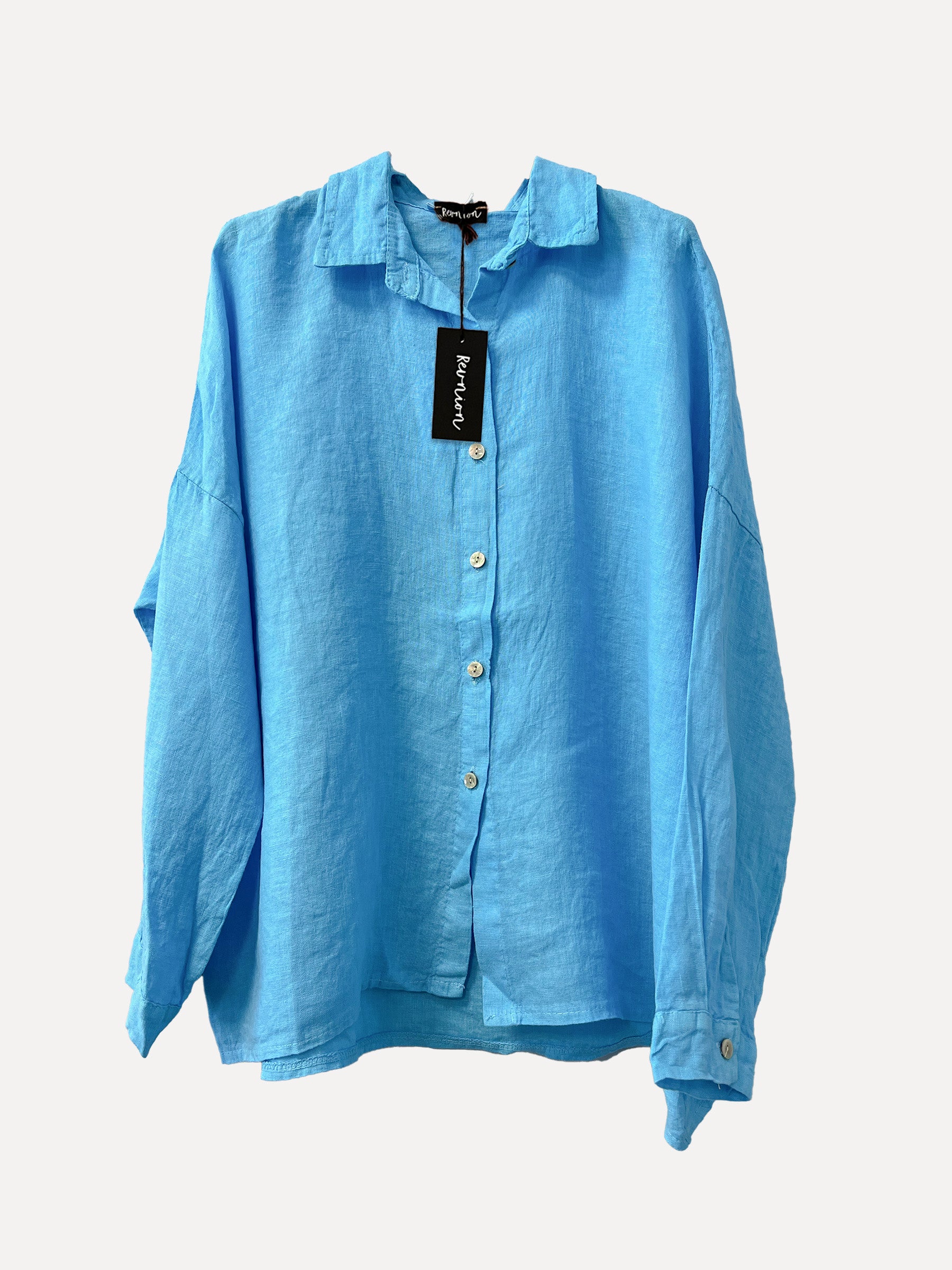 LAZY LONGSLEEVE Linen Shirt, Turquoise