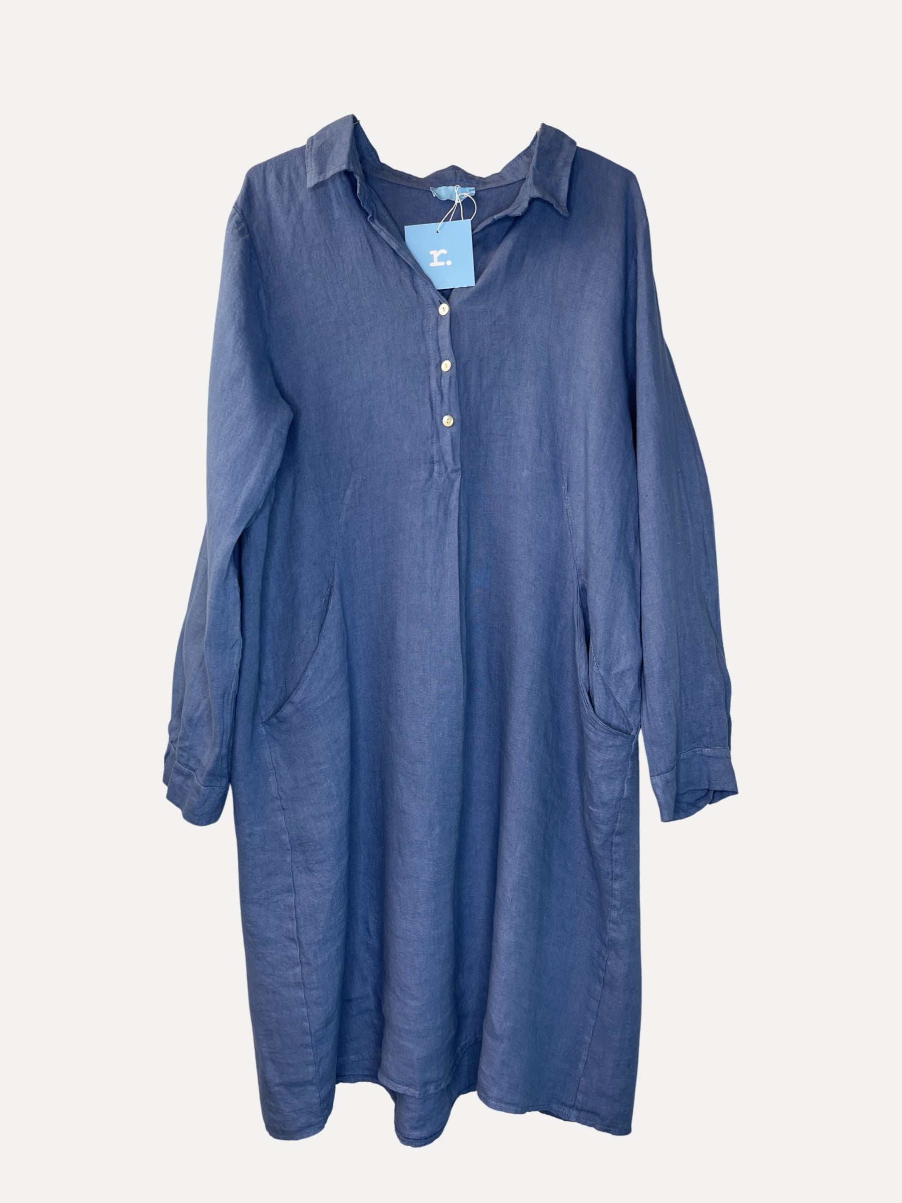 MARIA Linen Shirt-Dress, Dark Denim