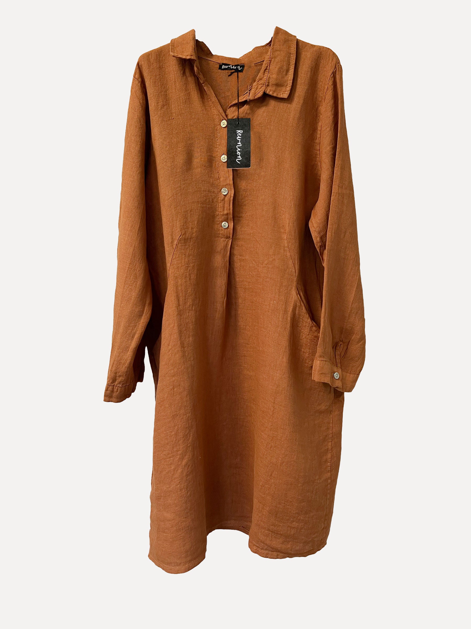 MARIA Linen Shirt-Dress SS24, Sepia Brown