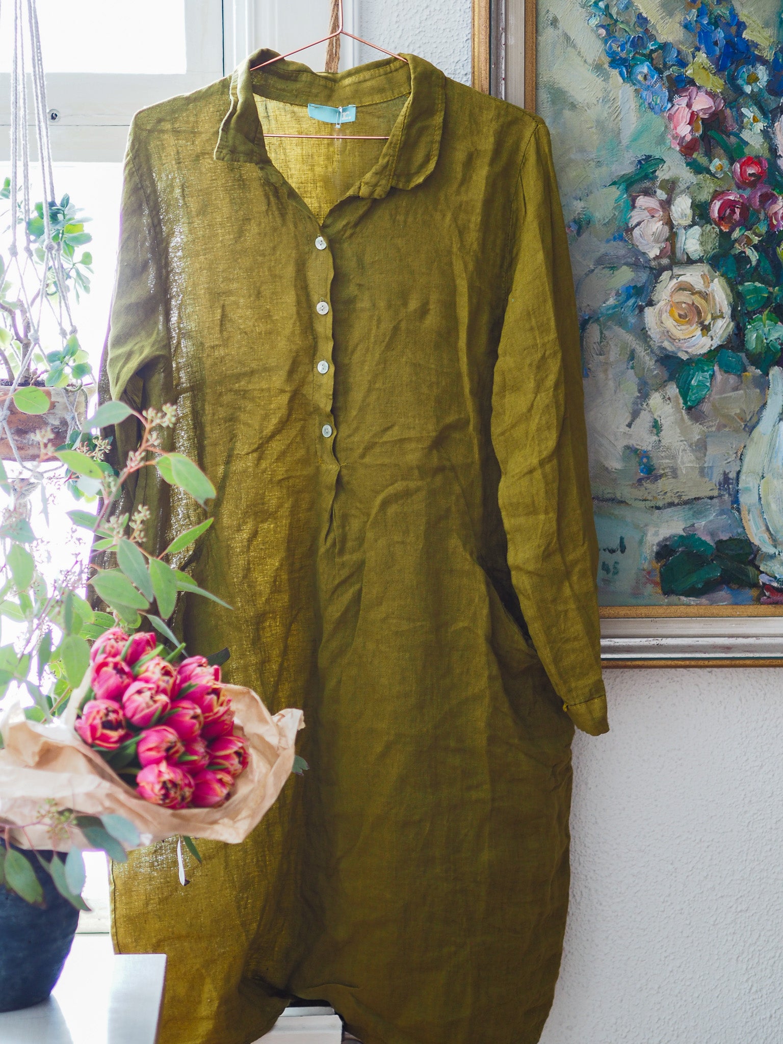 MARIA Linen Shirt-Dress SS24, Moss