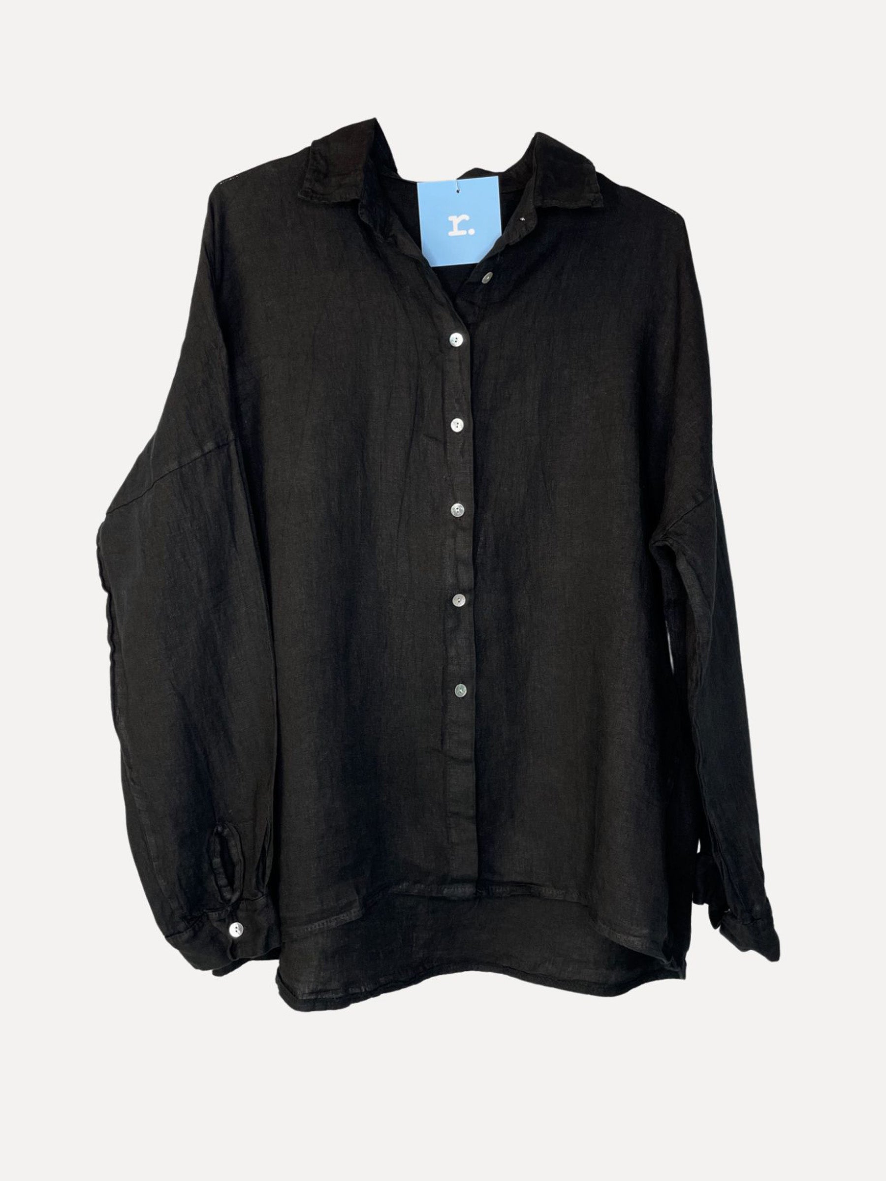 LAZY LONGSLEEVE Linen Shirt, Black