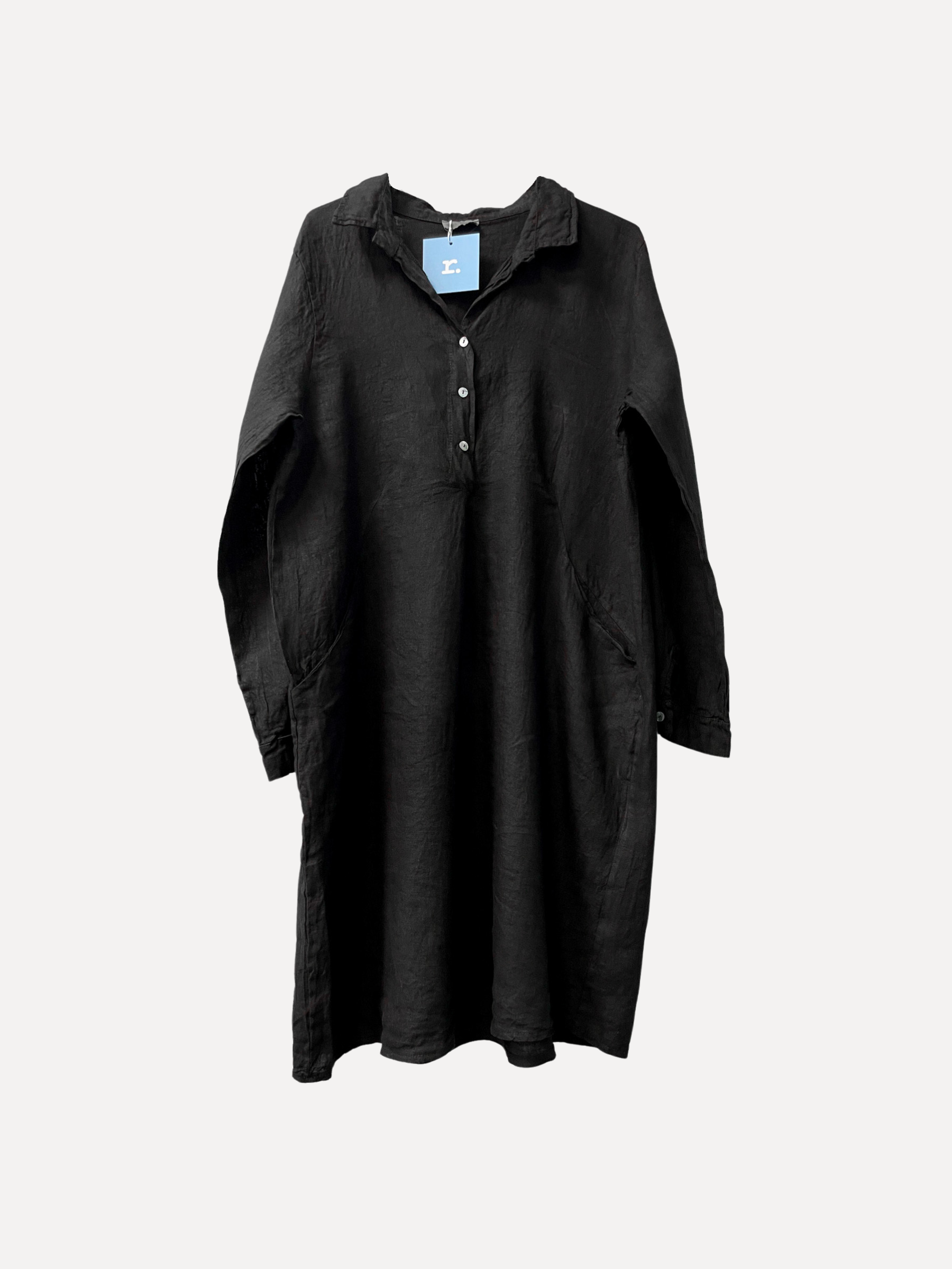 MARIA Linen Shirt-Dress, Black